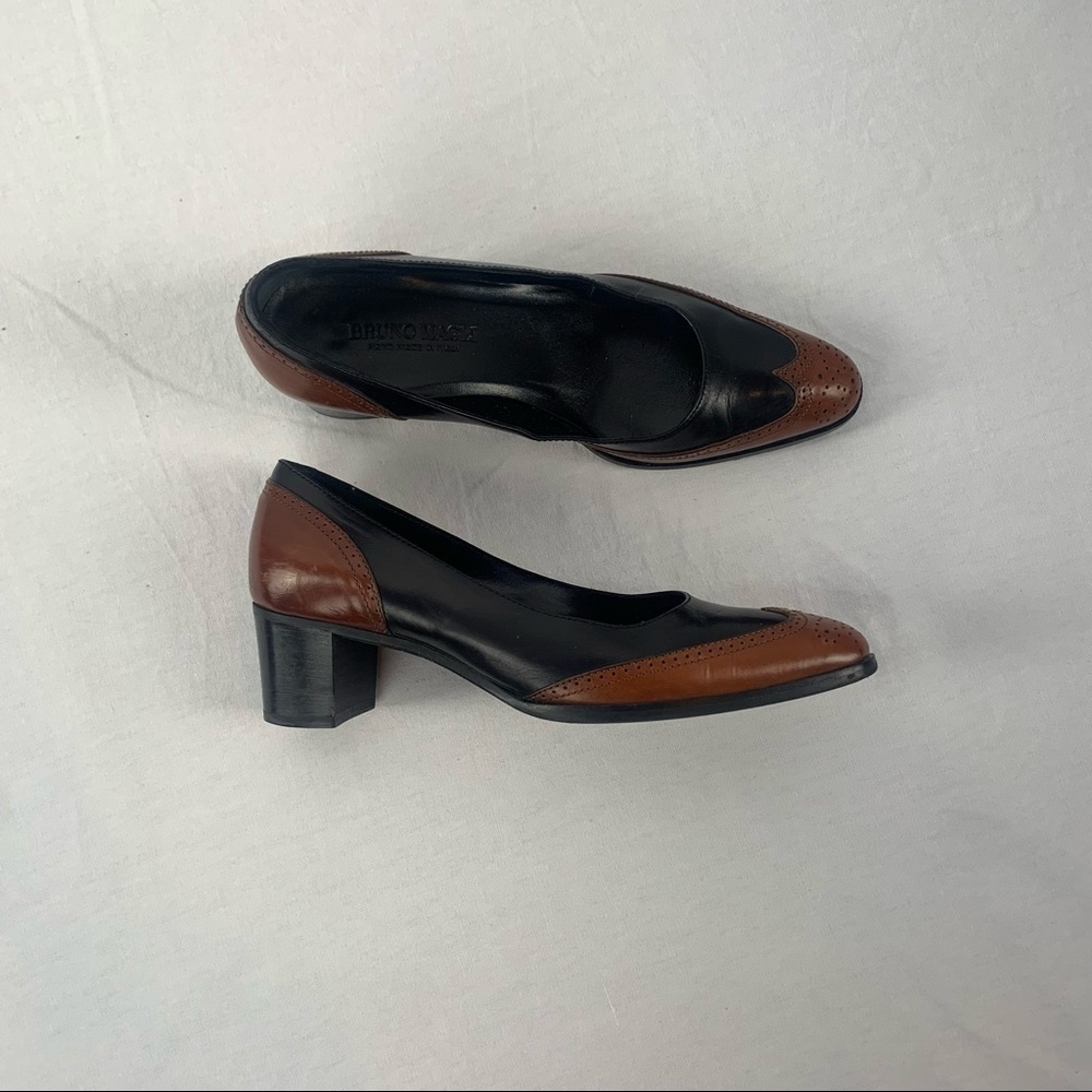 Bruno Magli Leather Wing Tip Pumps in Brown Black Size 6.5‎